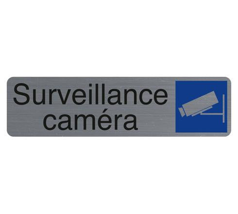 Plaque adhésive - Surveillance caméra - Imitation alu - 16,5x4,4cm - Signalétique