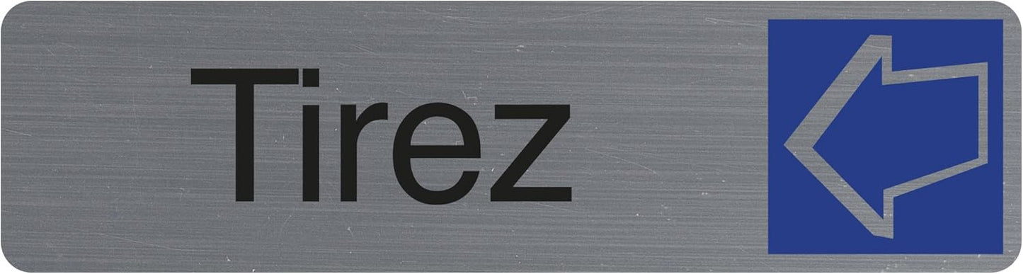 Plaque adhésive - Tirez - Horizontal - Imitation alu - 16,5x4,4cm - Signalétique