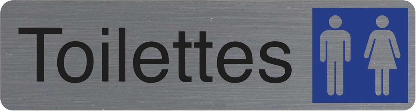 Plaque adhésive - Toilette - Picto homme/femme - Imitation alu - 16,5x4,4cm - Signalétique