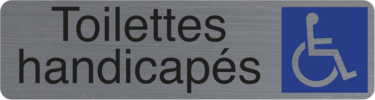 Plaque adhésive - Toilettes handicapés - Imitation alu - 16,5x4,4cm - Signalétique
