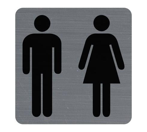 Plaque adhésive - Toilettes - Homme/Femme - 7,5x7,5cm - Imitation alu - Signalétique