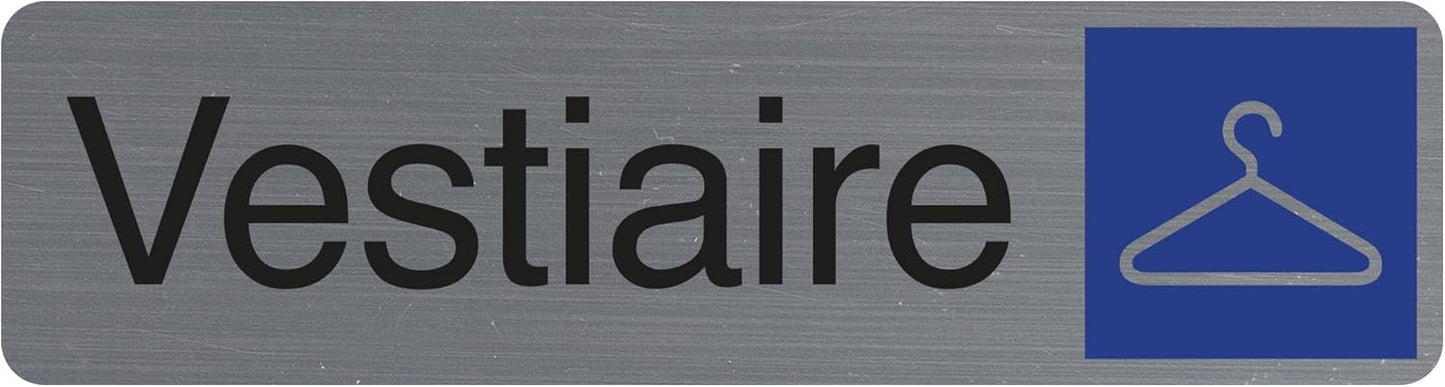 Plaque adhésive - Vestiaire - Avec pictogramme - Imitation alu - 16,5x4,4cm - Signalétique