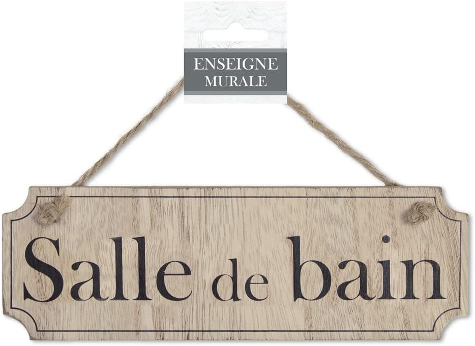 Plaque de porte - Salle de bain - Bois - A suspendre - Déco - 20x6,5cm