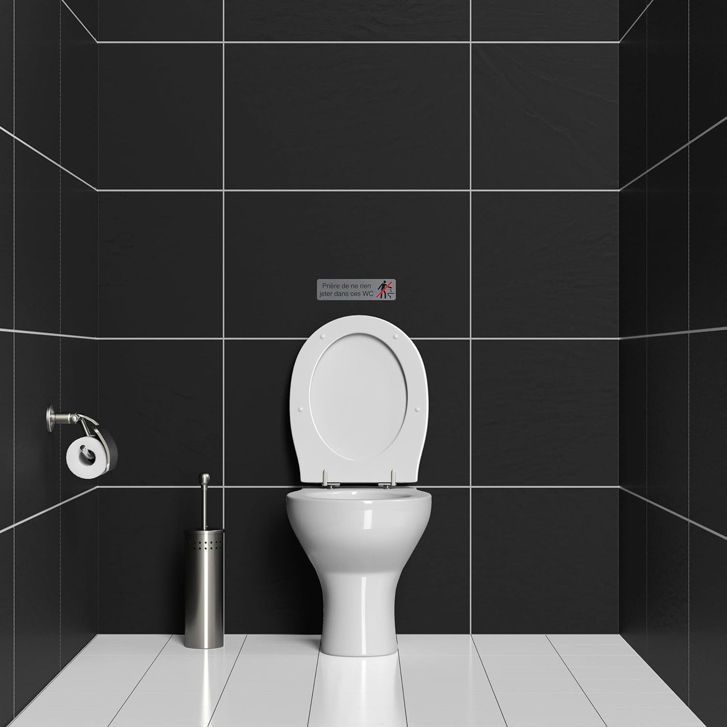 Plaque adhésive - Ne rien jeter dans les WC - Imitation alu - 16,5x4,4cm - Signalétique