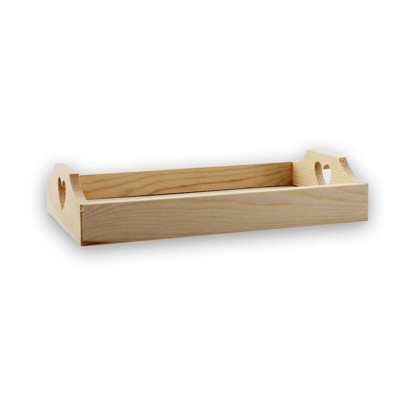 Plateau - Rectangulaire - Bois - 2 anses avec décor cœur - 22 x 13 x 3 cm