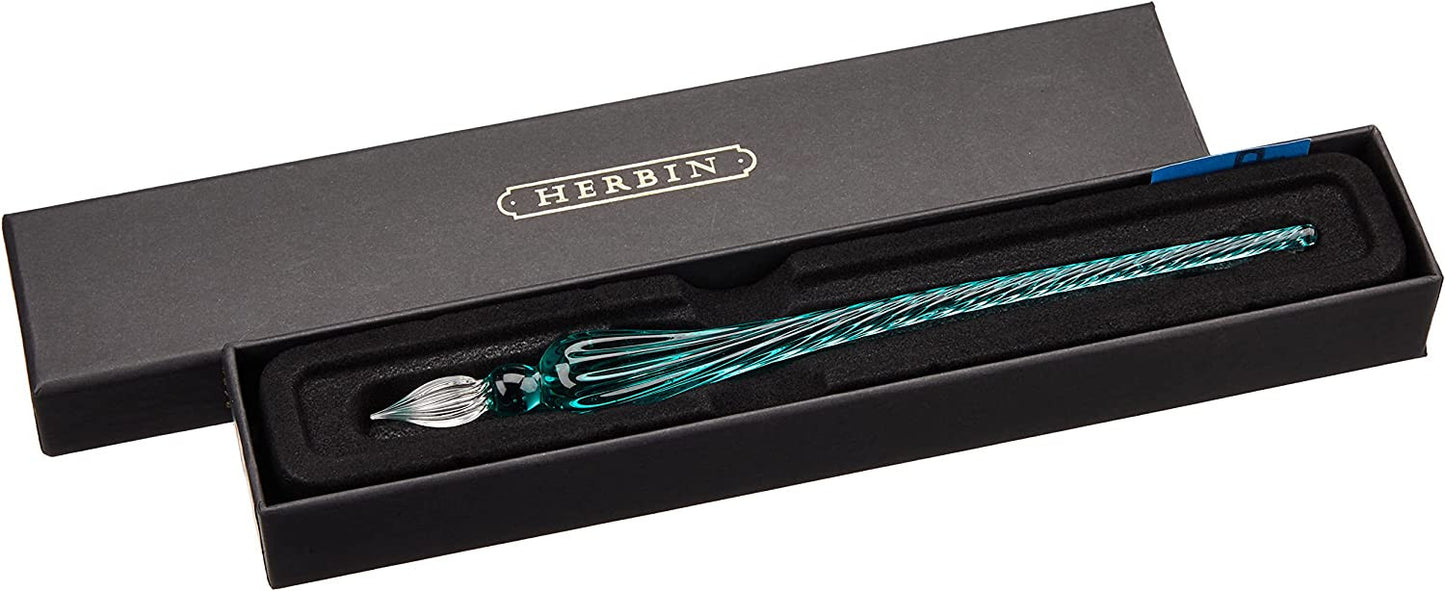 Plume en verre - Ronde - Turquoise - Calligraphie - Herbin