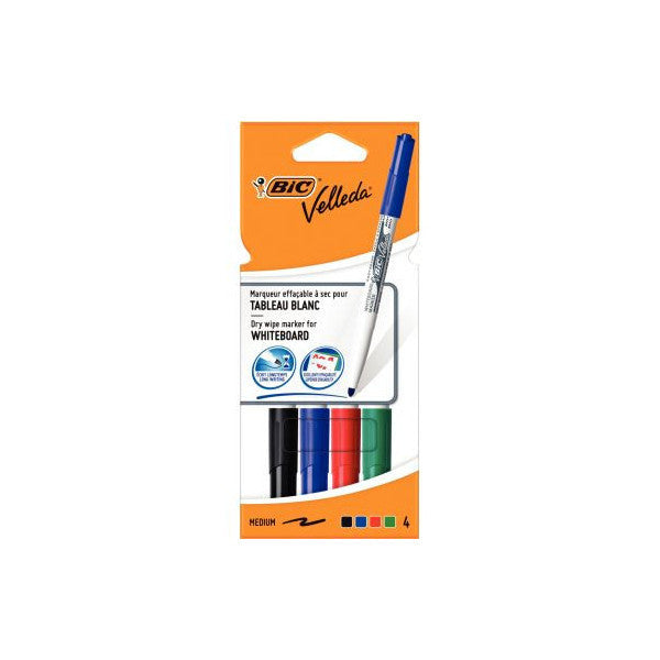 Pochette de 4 marqueurs effaçables - Velleda 1741 - Assortiment - Bic