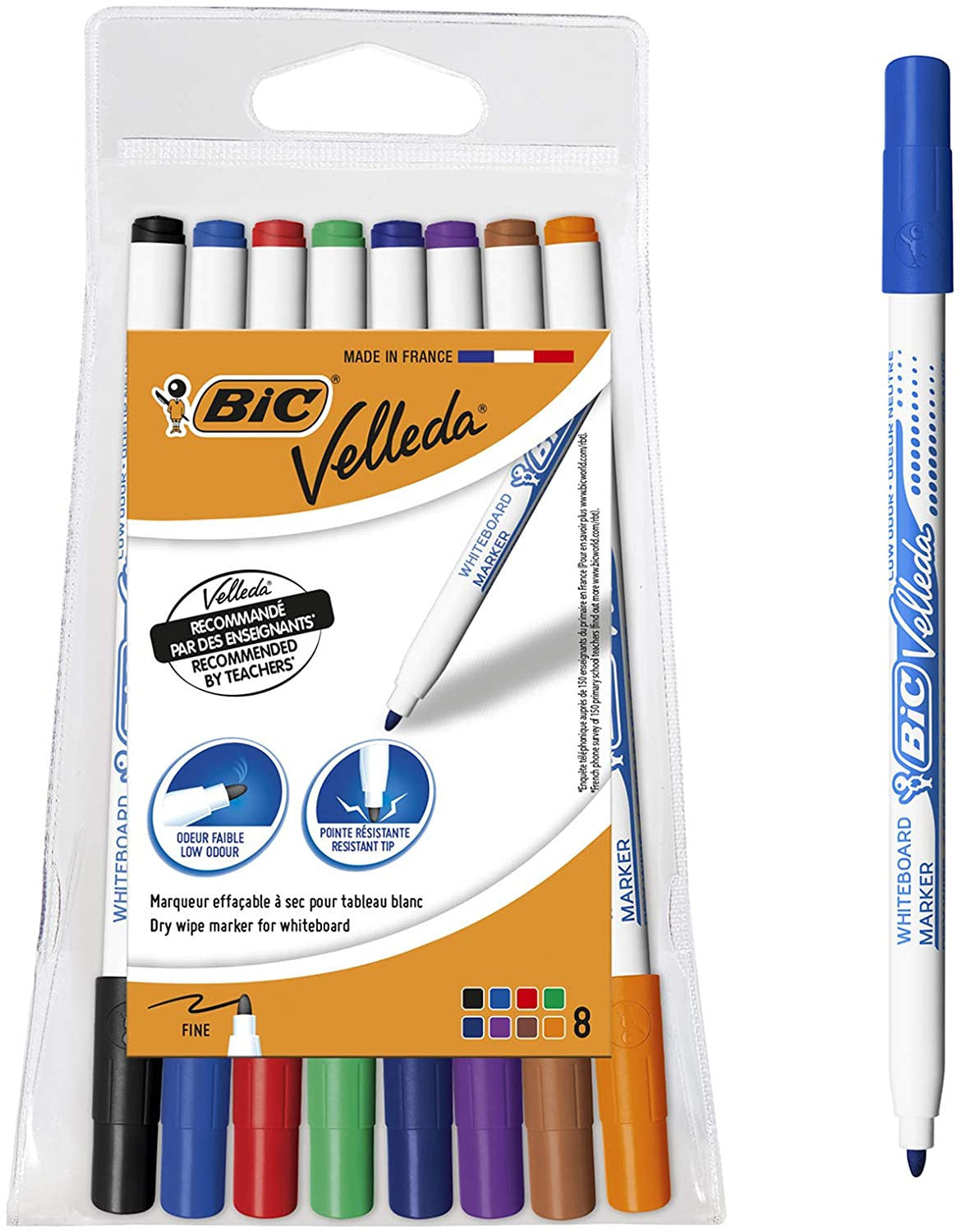 Pochette De 8 Marqueurs Effaçables - Velleda 1721 - Assortiment - Bic