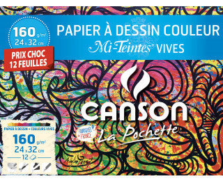Pochette papier couleur Canson 24x32cm 160g 12 feuilles