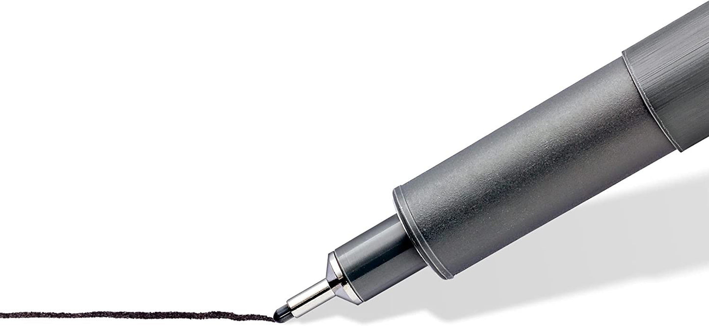 Pochette de 12 feutres fins - Noir - Assortiments de pointes - Pigment Liner - Staedtler