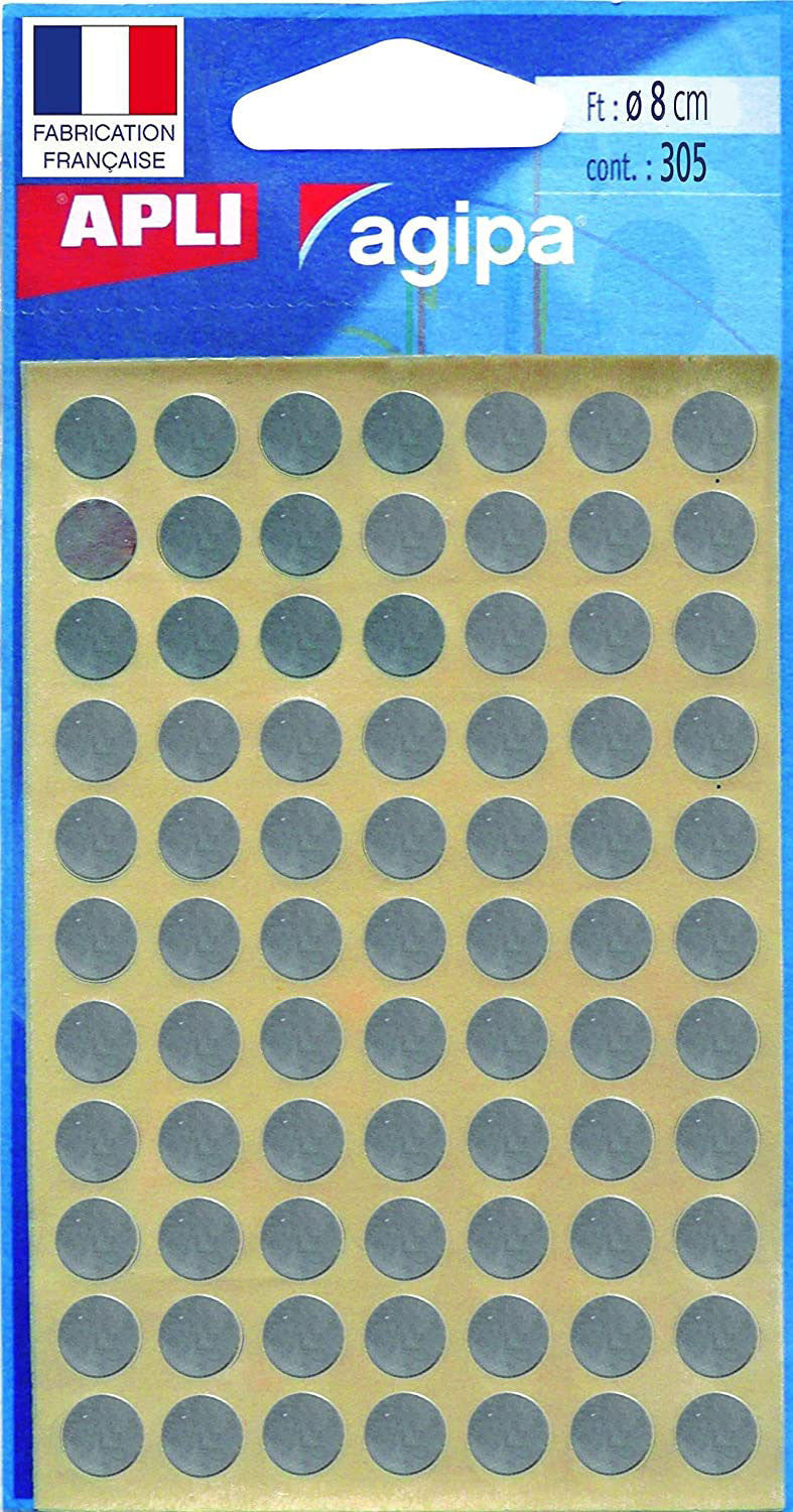 Pochette de 308 pastilles argentées - 8 mm - Adhésif permanent - Écriture manuelle