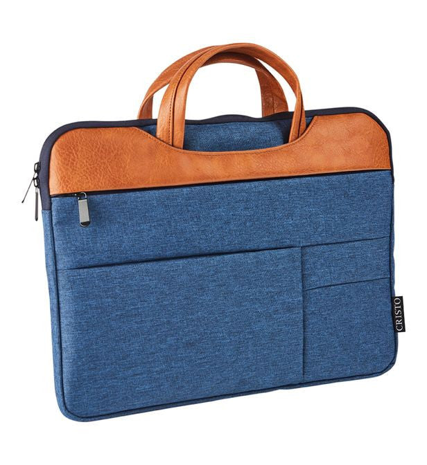 Pochette ordinateur pc portable 15,6 pouces bleu marine avec poignées Cristo