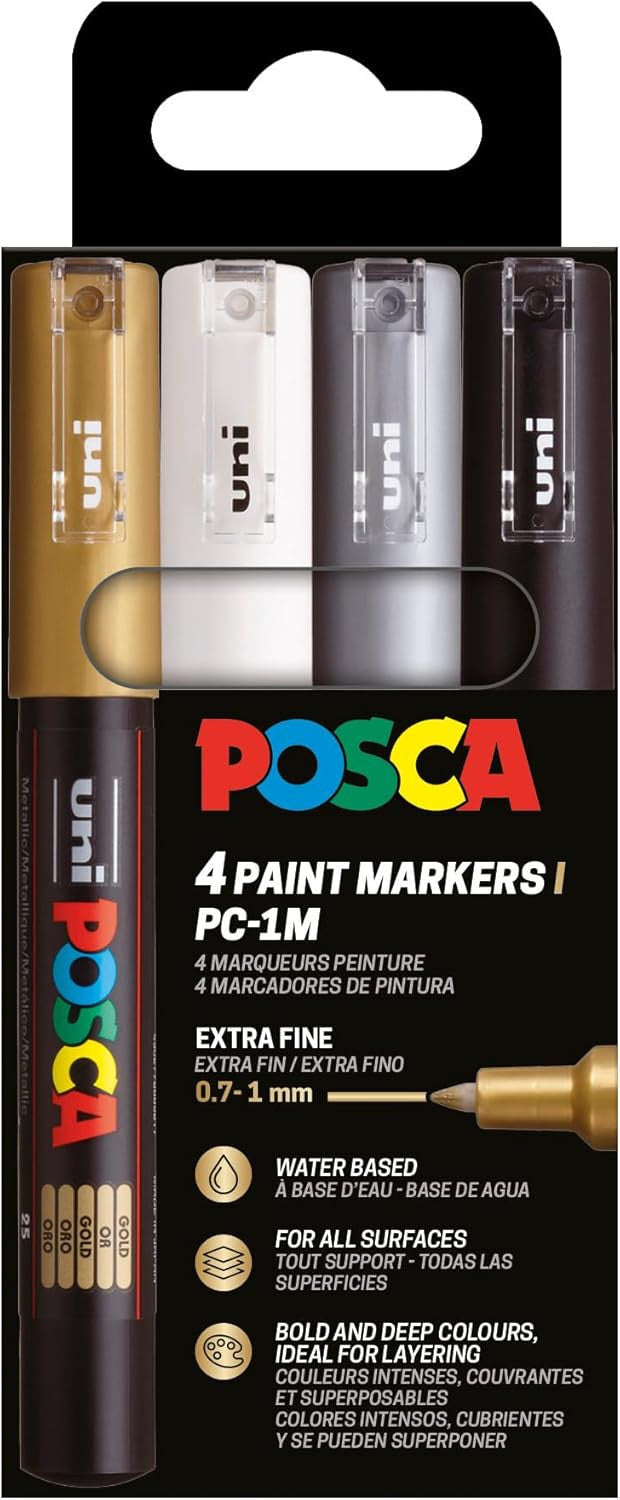 Pochette 4 marqueurs POSCA - PC1M - Couleurs festives - Pointe extra fine - 0,7-1mm