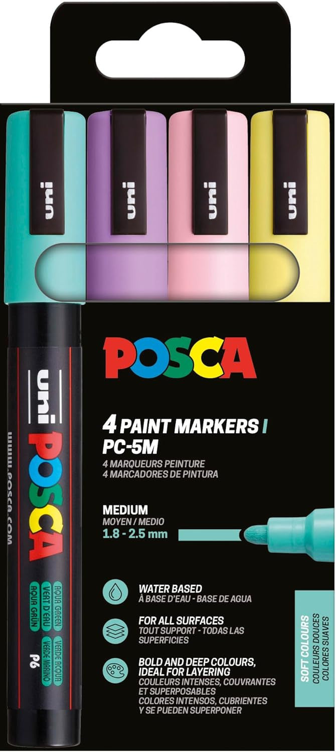 Pochette 4 marqueurs POSCA - PC5M - Couleurs douces - Pointe moyenne