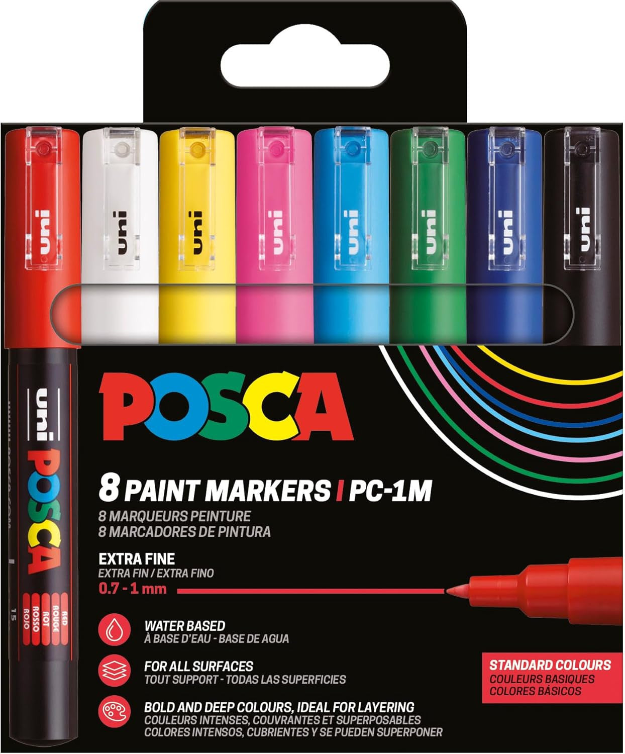 Pochette 8 marqueurs POSCA - PC1M - Couleurs basiques - Pointe extra fine - 0,7-1mm