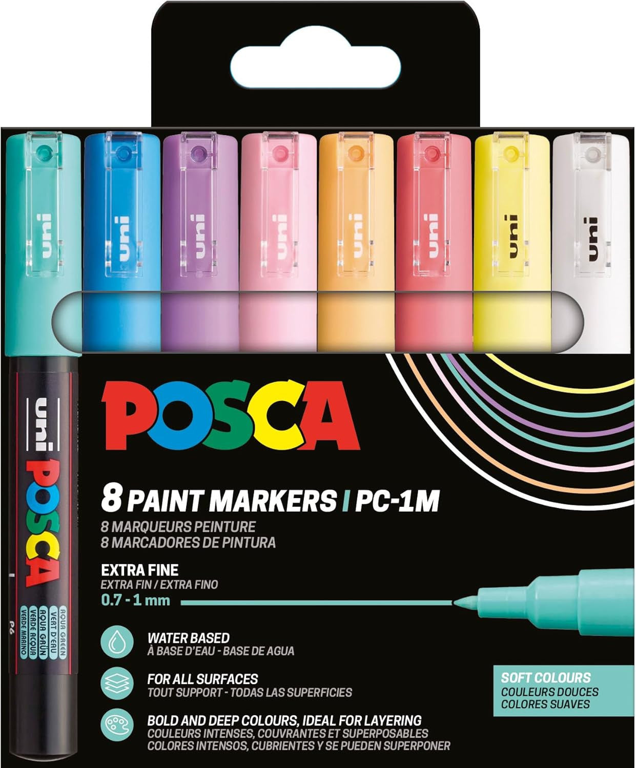 Pochette 8 marqueurs POSCA - PC1M - Couleurs douces - Pointe extra fine - 0,7-1mm