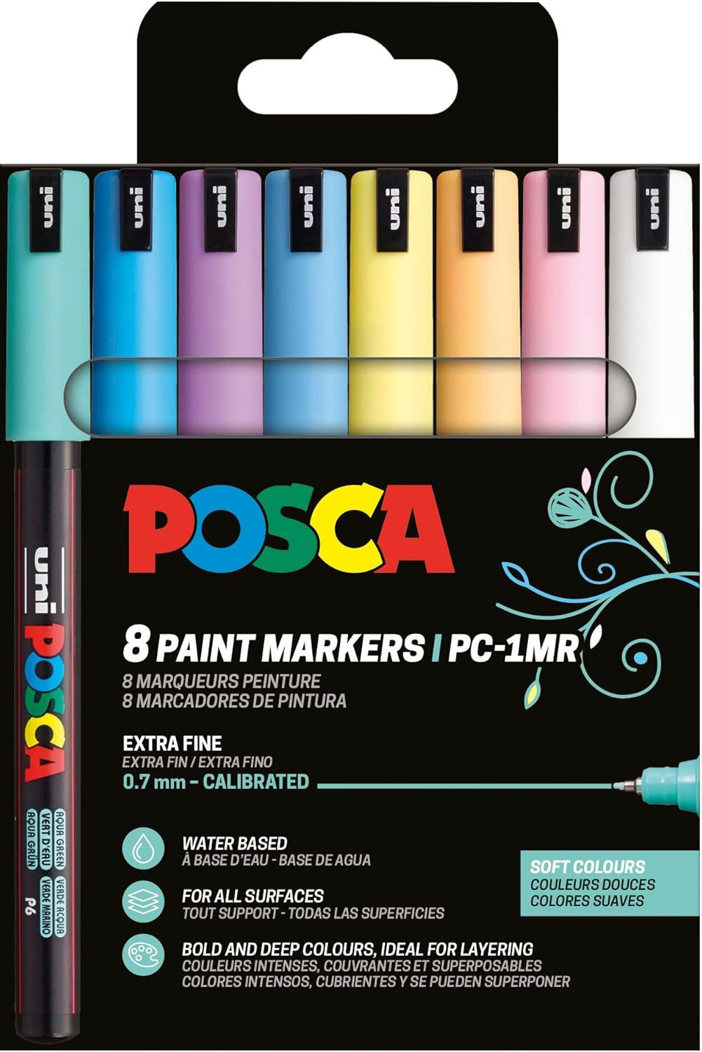 Pochette 8 marqueurs POSCA - PC1MR - Couleurs douces - Pointe extra fine - 0,7mm