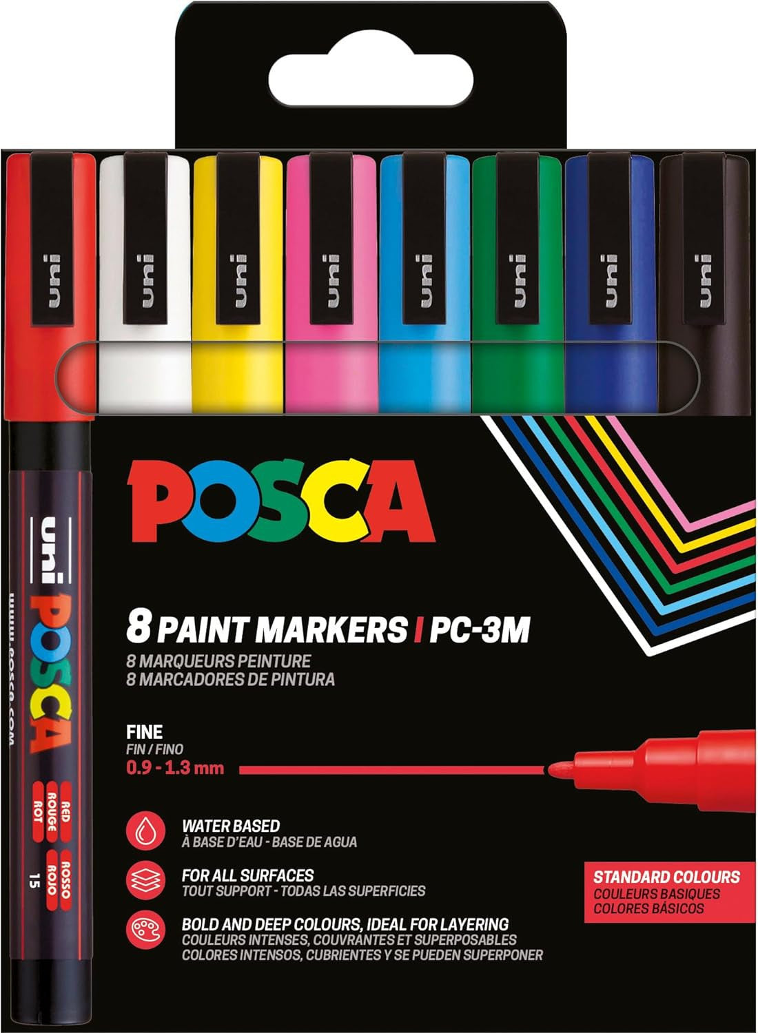 Pochette 8 marqueurs POSCA - PC3M - Couleurs basiques - Pointe fine - 0,9-1,3mm