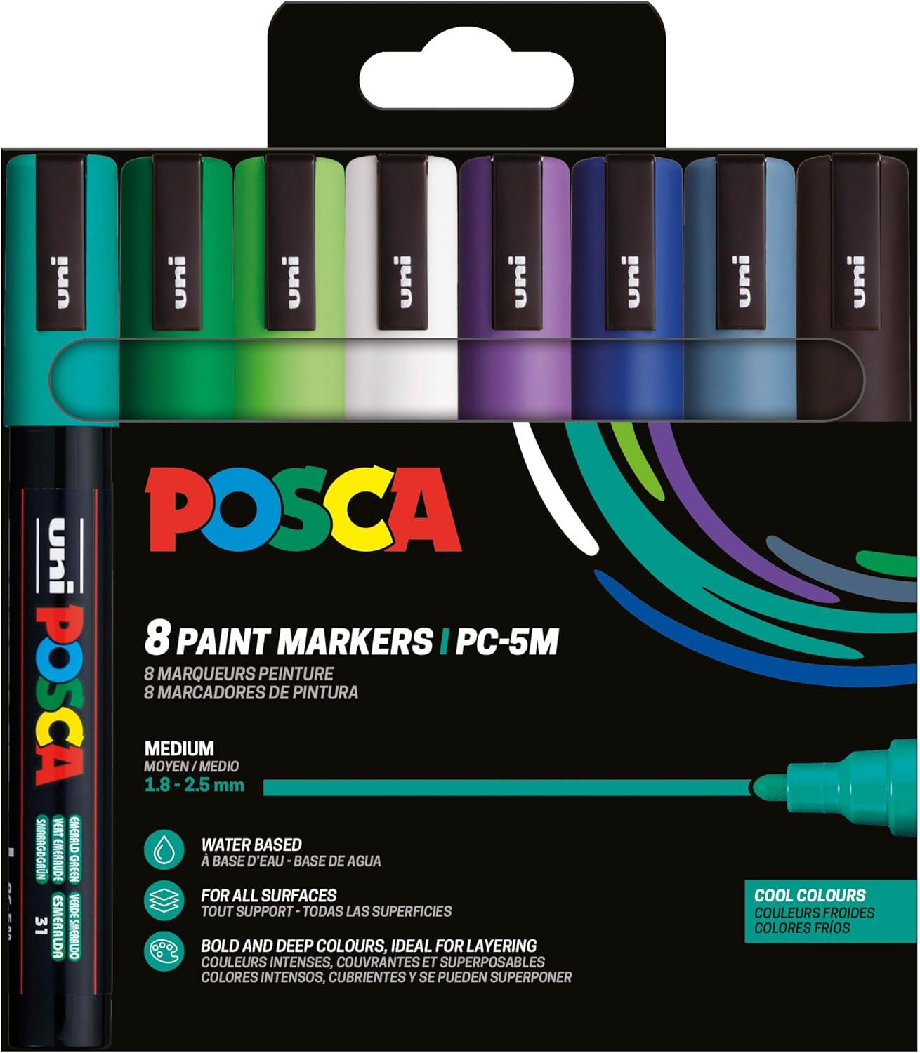 Pochette 8 marqueurs POSCA - PC5M - Couleurs froides - Pointe moyenne