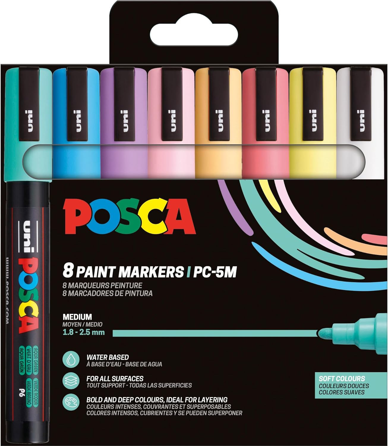Pochette 8 marqueurs POSCA - PC5M - Couleurs douces - Pointe moyenne