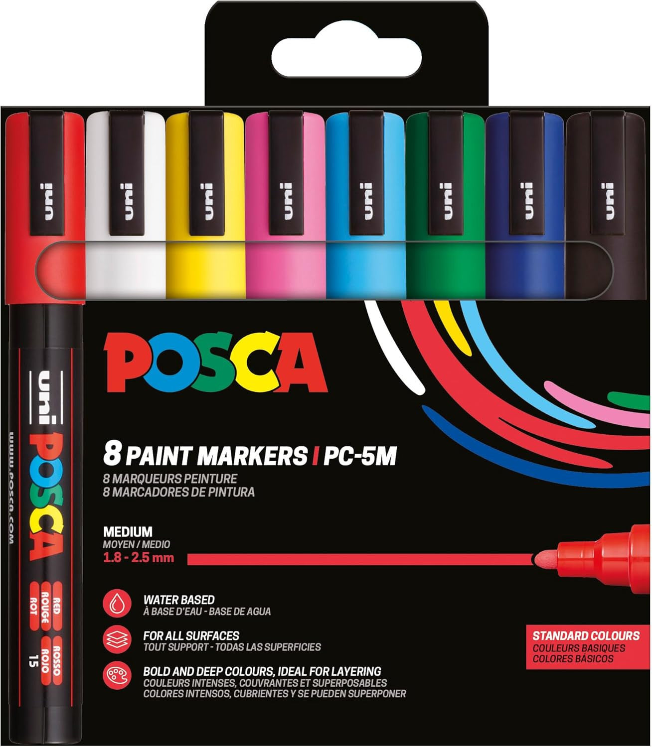 Pochette 8 marqueurs POSCA - PC5M - Couleurs basiques - Pointe moyenne
