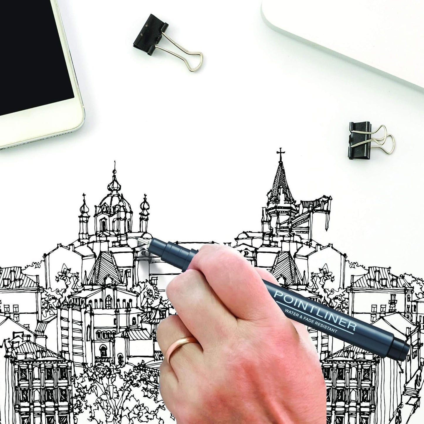 Pochette de 5 feutres de dessin - Pointliner - Dessin et écriture - Assortiment - Pentel Arts