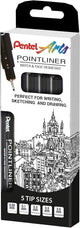 Pochette de 5 feutres de dessin - Pointliner - Dessin et écriture - Assortiment - Pentel Arts