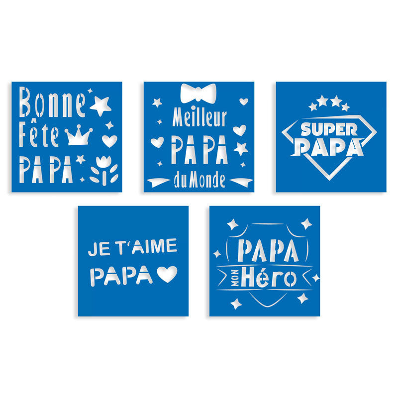 Pochoirs - Bonne fête papa - 5 modèles - Tout support - Réutilisable