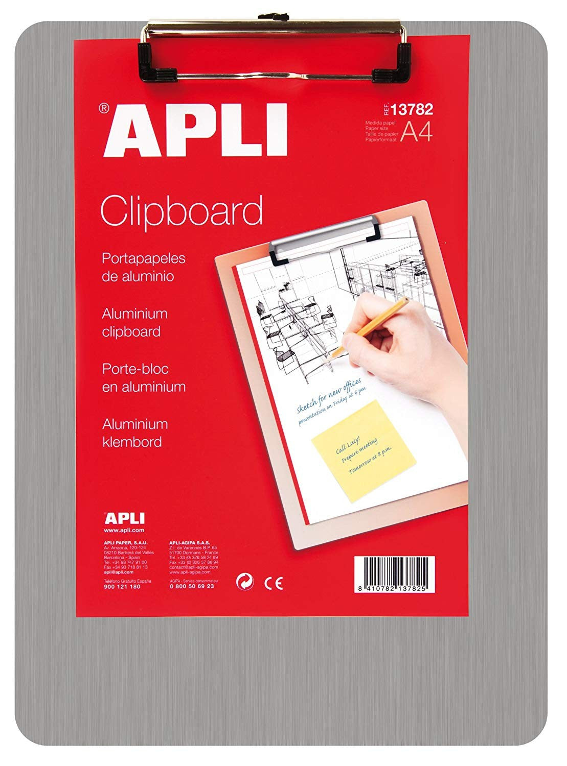 Porte-bloc - Pour documents A4 - Clip métal - En aluminium - Apli