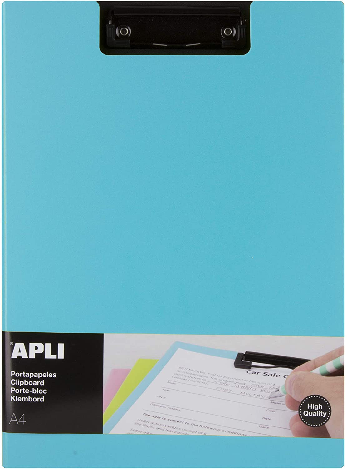 Porte-bloc - Pour documents A4 - Avec rabat - Clip métal noir - PVC - Bleu