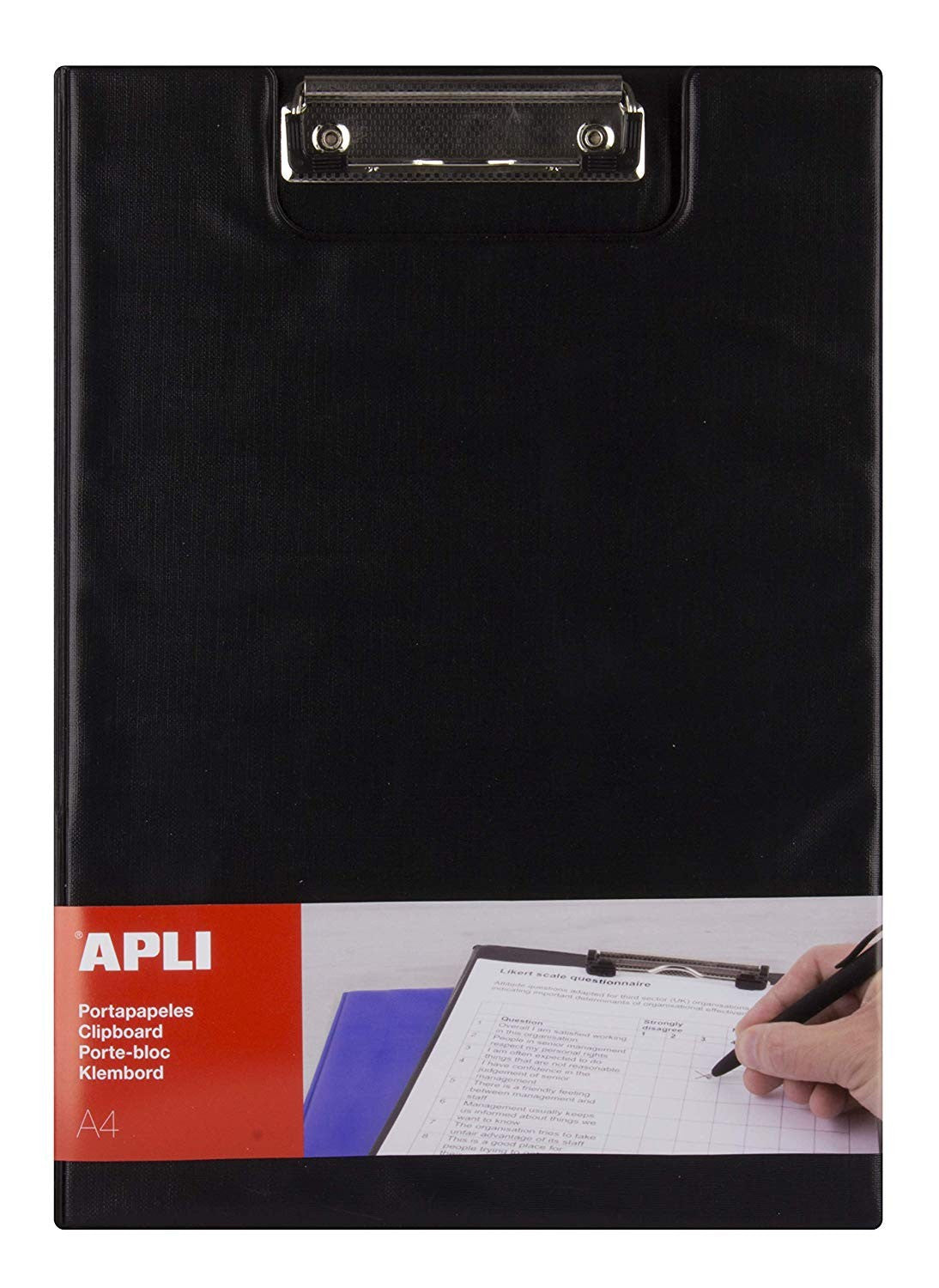 Porte-bloc - Pour documents A4 - Avec rabat - Clip métal - PVC - Noir