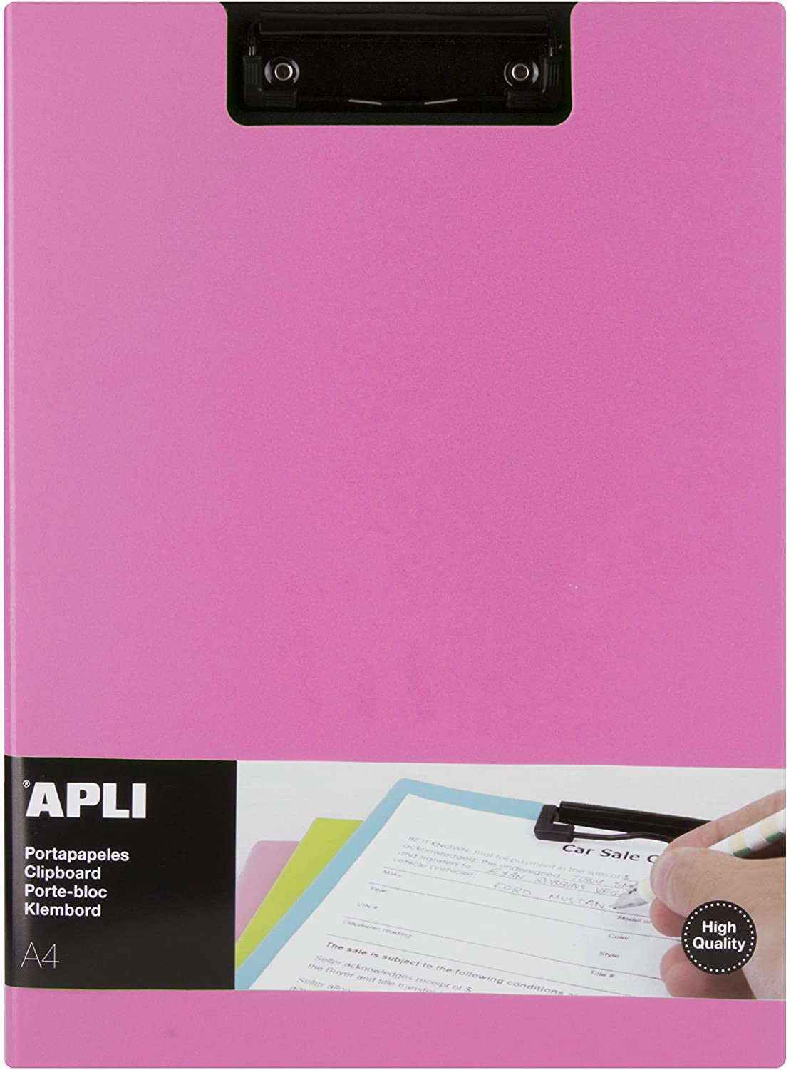 Porte-bloc - Pour documents A4 - Avec rabat - Clip métal noir - PVC - Rose