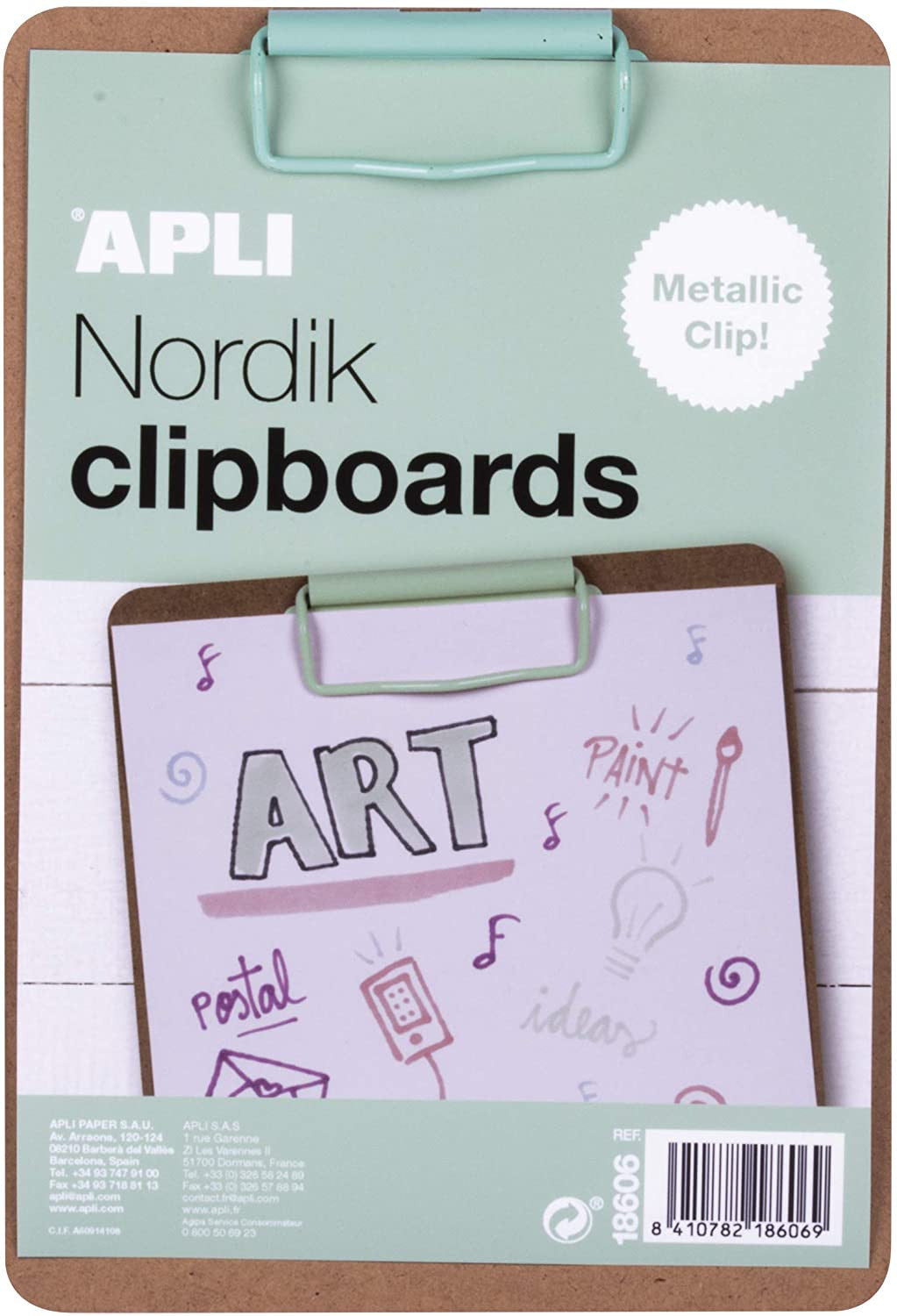 Porte-bloc - Pour document A5 - Clip métal vert - Bois - Apli Nordik