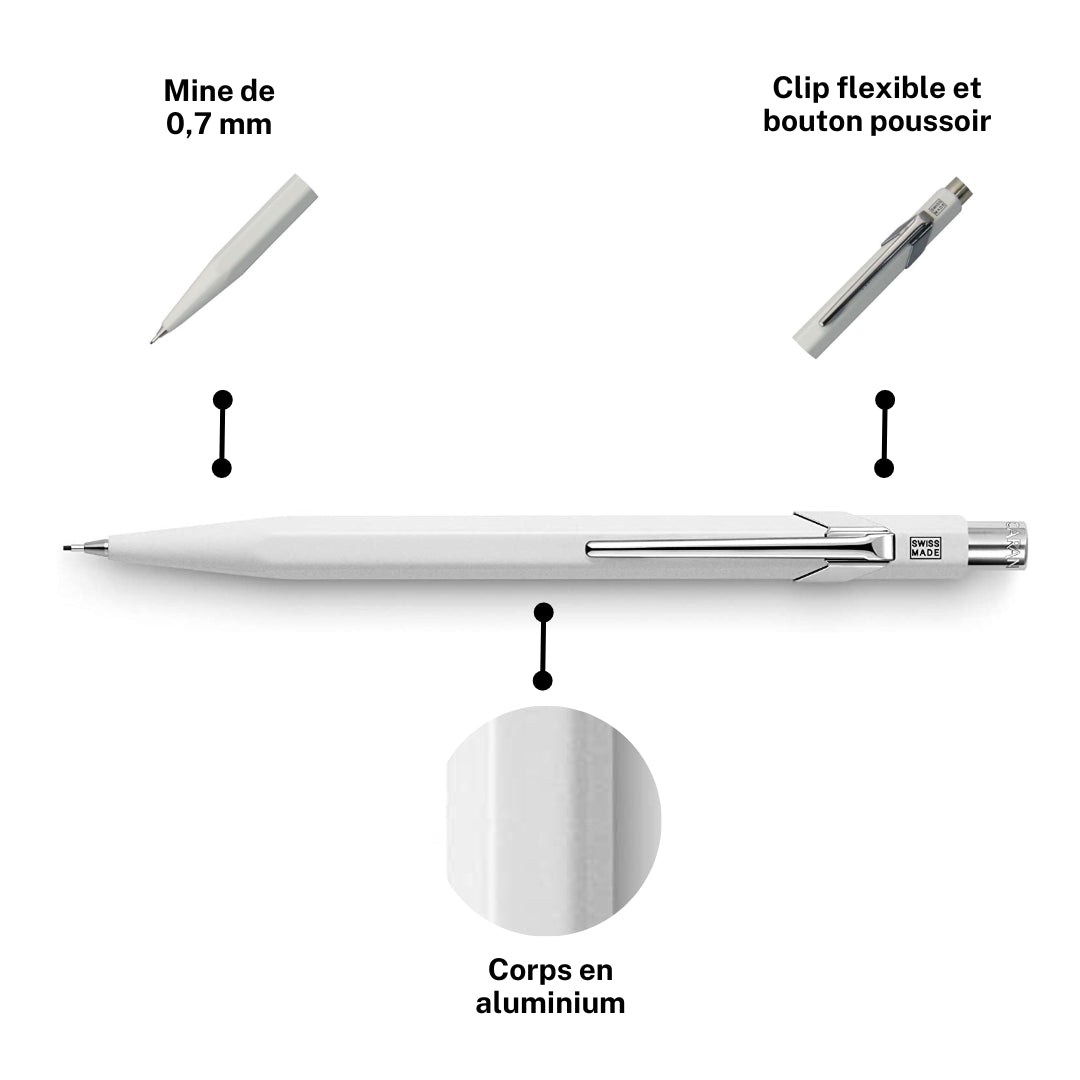 Porte-mines - Métal - Blanc - Mine de 0,7mm - Rechargeable - Caran d'Ache 849