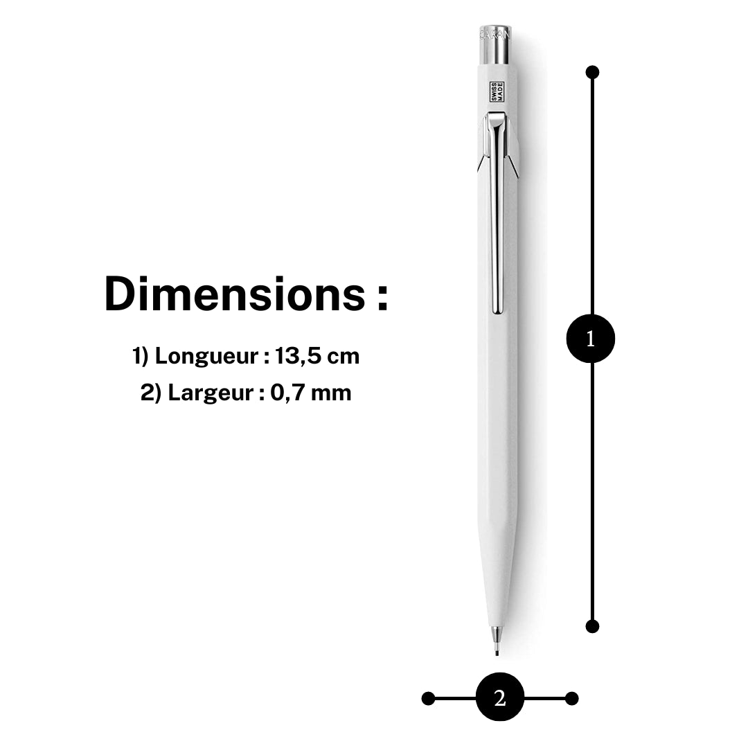 Porte-mines - Métal - Blanc - Mine de 0,7mm - Rechargeable - Caran d'Ache 849