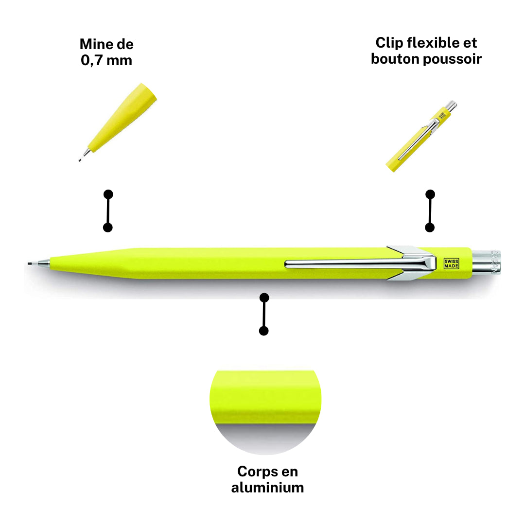 Porte-mines - Métal - Jaune fluo - Mine de 0,7mm - Rechargeable - Caran d'Ache 849
