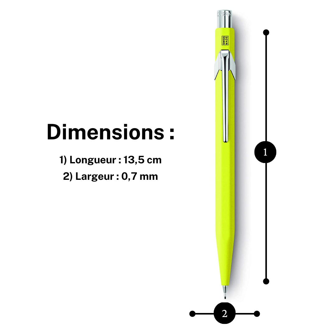 Porte-mines - Métal - Jaune fluo - Mine de 0,7mm - Rechargeable - Caran d'Ache 849