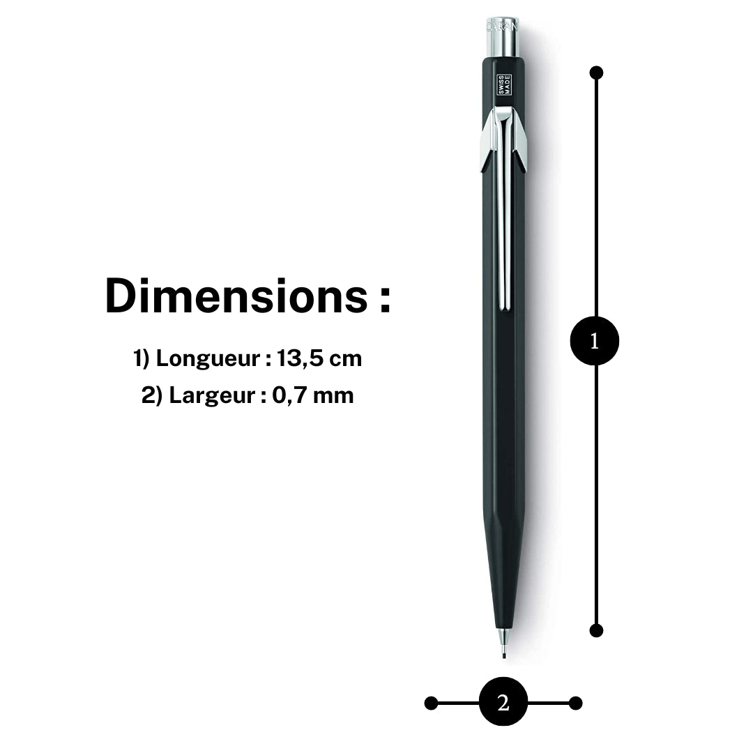 Porte-mines - Métal - Noir - Mine de 0,7mm - Rechargeable - Caran d'Ache 849
