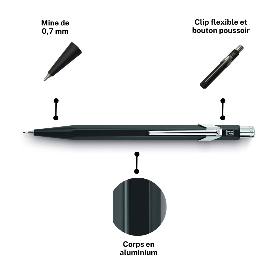 Porte-mines - Métal - Noir - Mine de 0,7mm - Rechargeable - Caran d'Ache 849