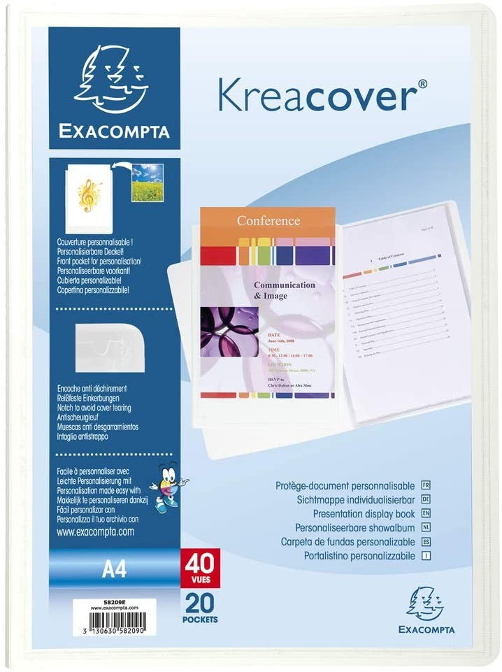 Porte-vues - 40 vues - 20 pochettes - Couverture personnalisable - Blanc - Exacompta