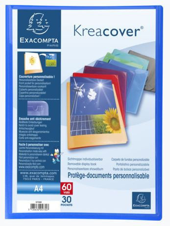 Porte-vues - 60 vues - 30 pochettes - Couverture personnalisable - Bleu - Exacompta