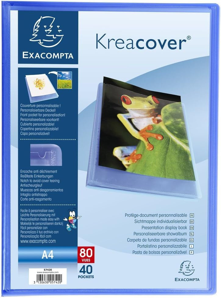 Porte-vues - 80 vues - 40 pochettes - Couverture personnalisable - Bleu - Exacompta