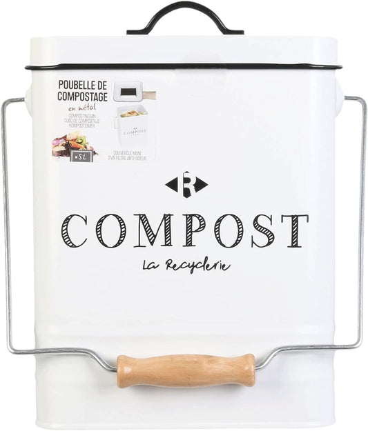 Petite poubelle de cuisine - Composte - 5L - Métal - Couvercle et poignée