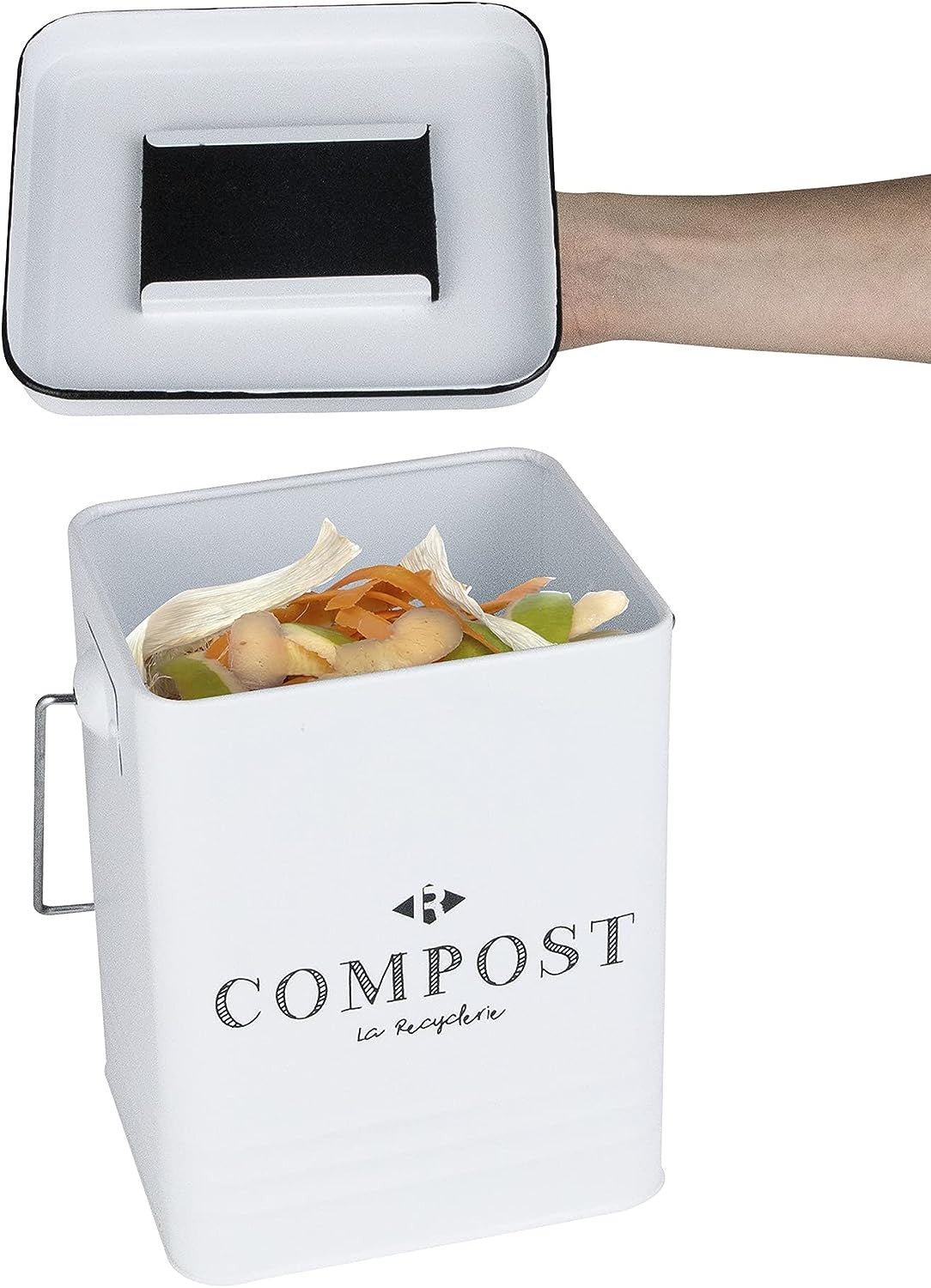 Petite poubelle de cuisine - Composte - 5L - Métal - Couvercle et poignée