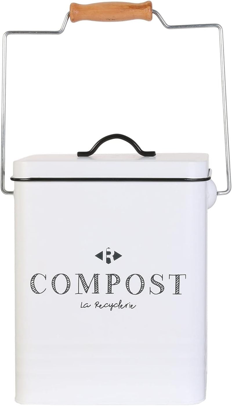 Petite poubelle de cuisine - Composte - 5L - Métal - Couvercle et poignée