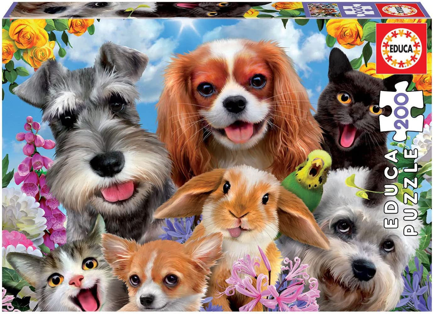 Puzzle - 200 pièces - Le selfie des animaux - Chien - Chat - Dès 6 ans - Educa