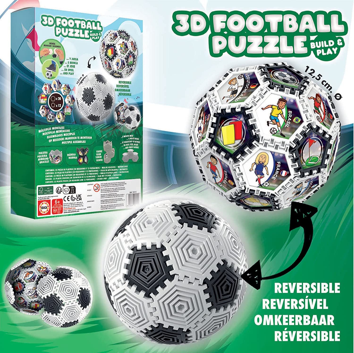 Puzzle 3D - Ballon de foot - 32 pièces - Sphère - Dès 6 ans - Educa