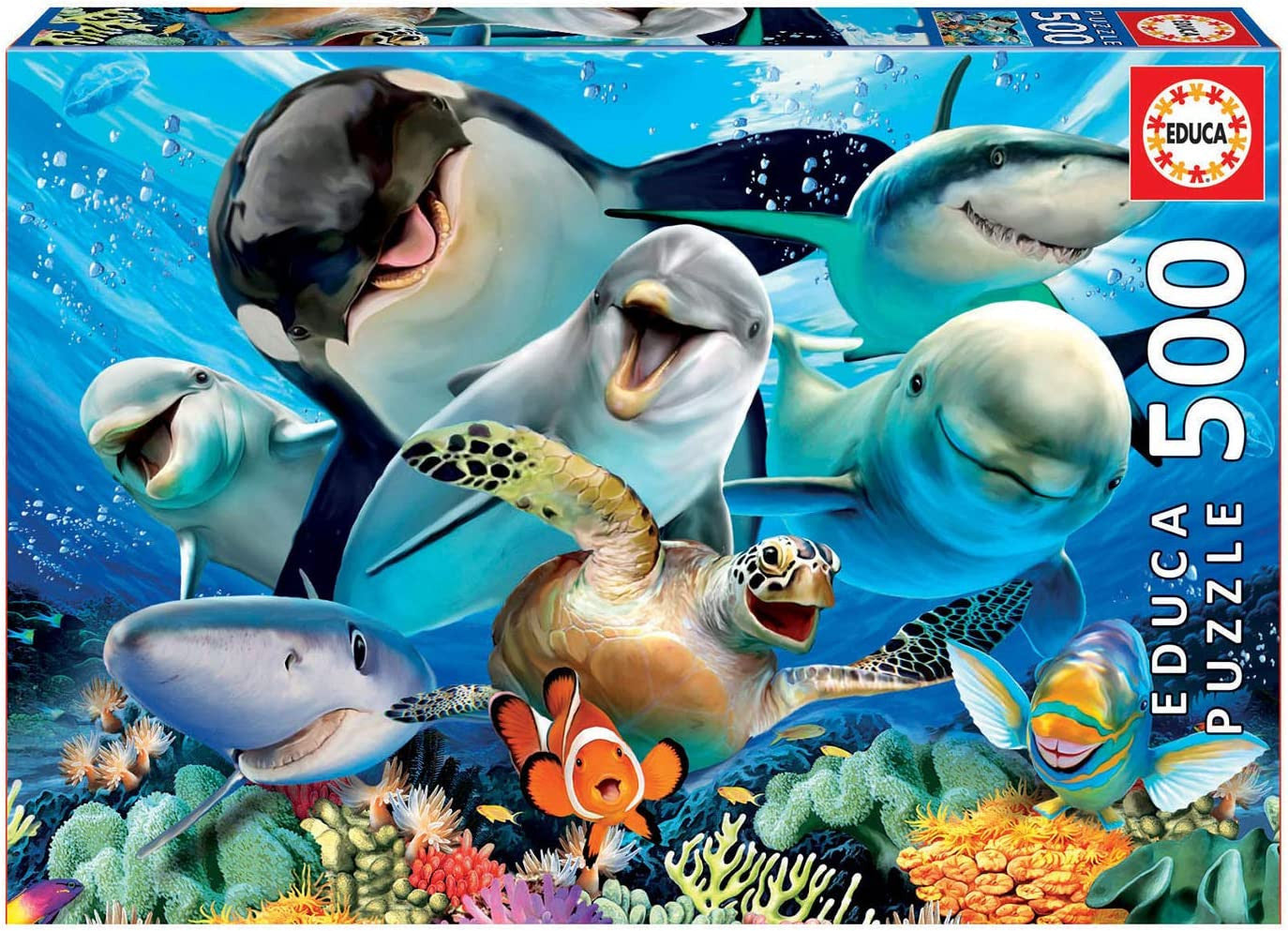 Puzzle - 500 pièces - Selfie sous l'eau - Dauphins - Requin - Orque - Tortue