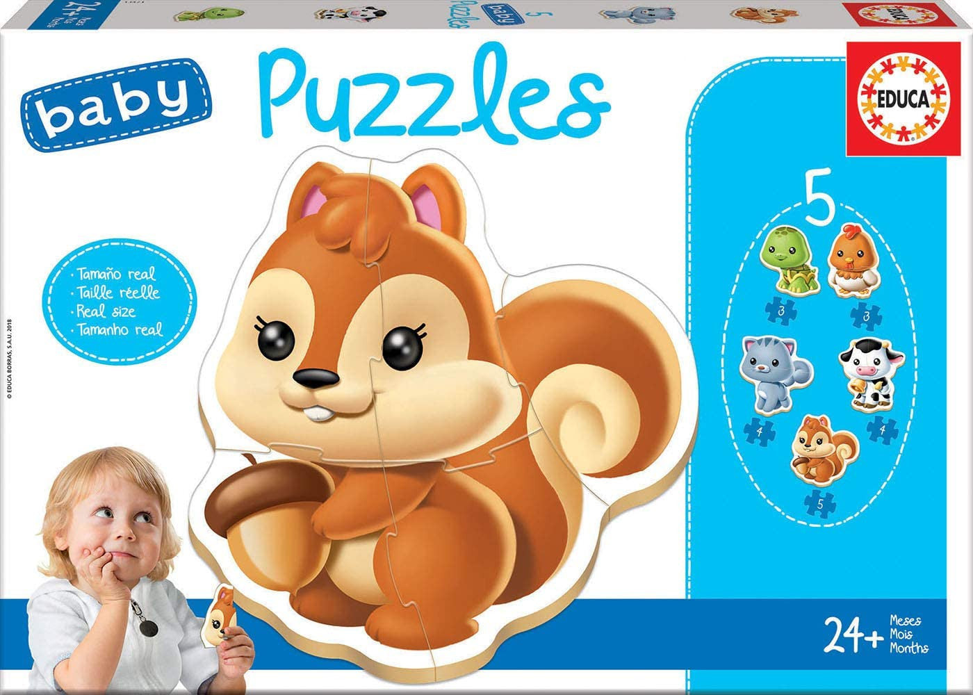 Puzzle - 5 pièces - Bébé dès 2 ans - Animaux - Chat - Poule - Vache - Educa