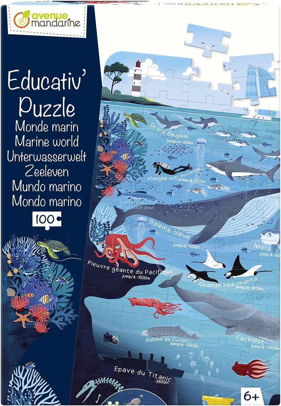 Puzzle - Educatif - 100 pièces - Enfant dès 6 ans - Apprendre le monde marin